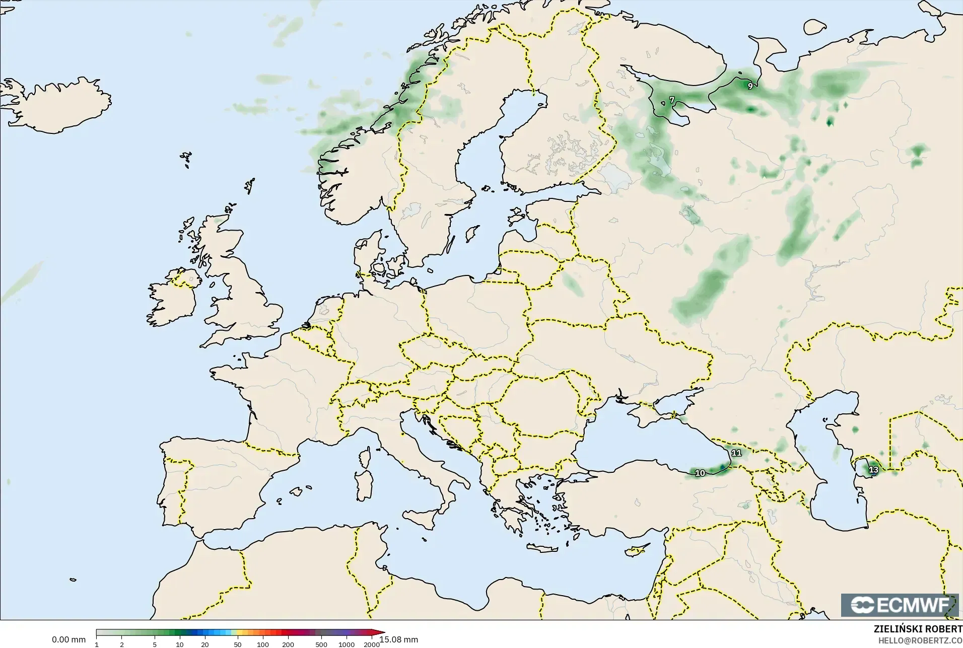 ECMWF IFS 0.25° model - Europe, Precipitation Accumulation