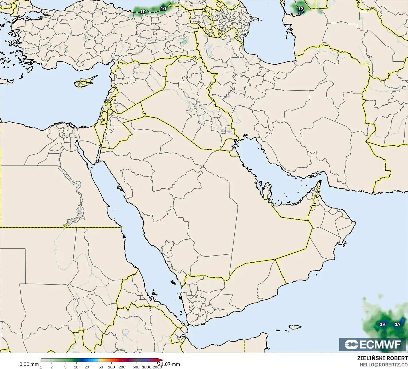 ECMWF IFS 0.25° model - Middle East, Precipitation Accumulation