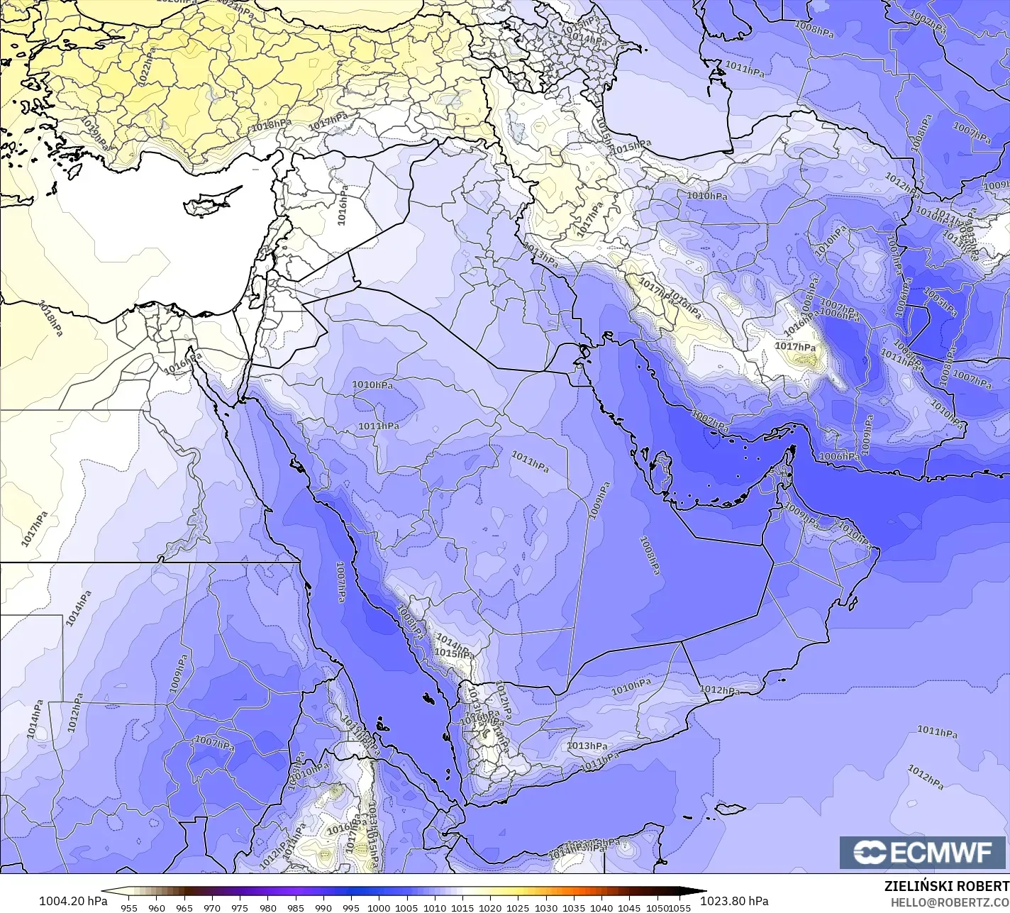 ECMWF IFS 0.25° model - Middle East, Pressure