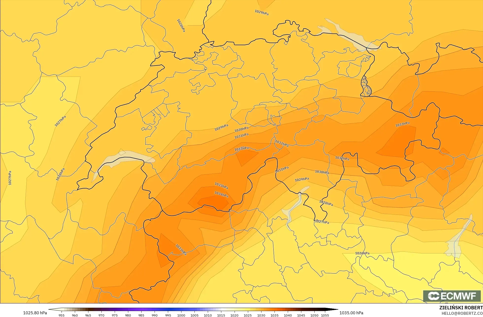 ECMWF IFS 0.25° model - Switzerland, Pressure