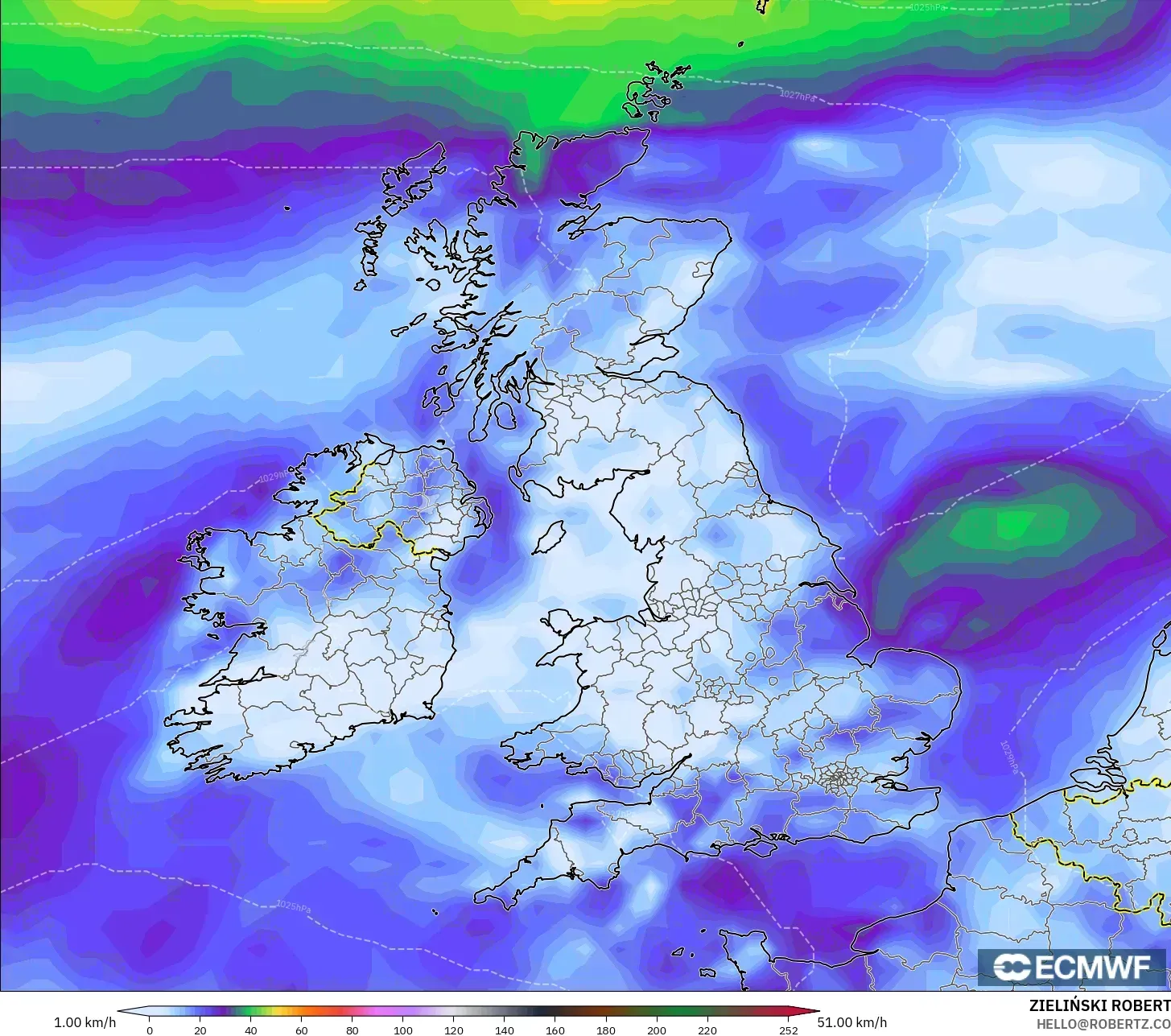 ECMWF IFS 0.25° model - United Kingdom, Wind Gusts