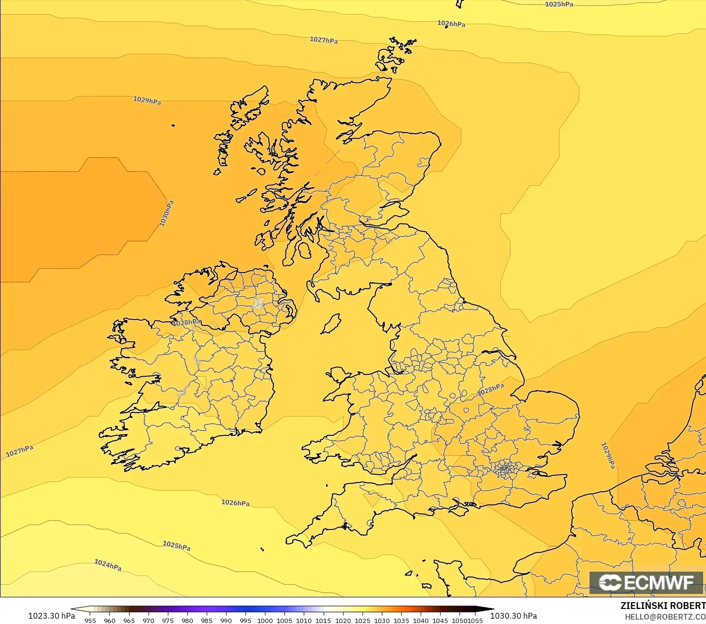 ECMWF IFS 0.25° model - United Kingdom, Pressure
