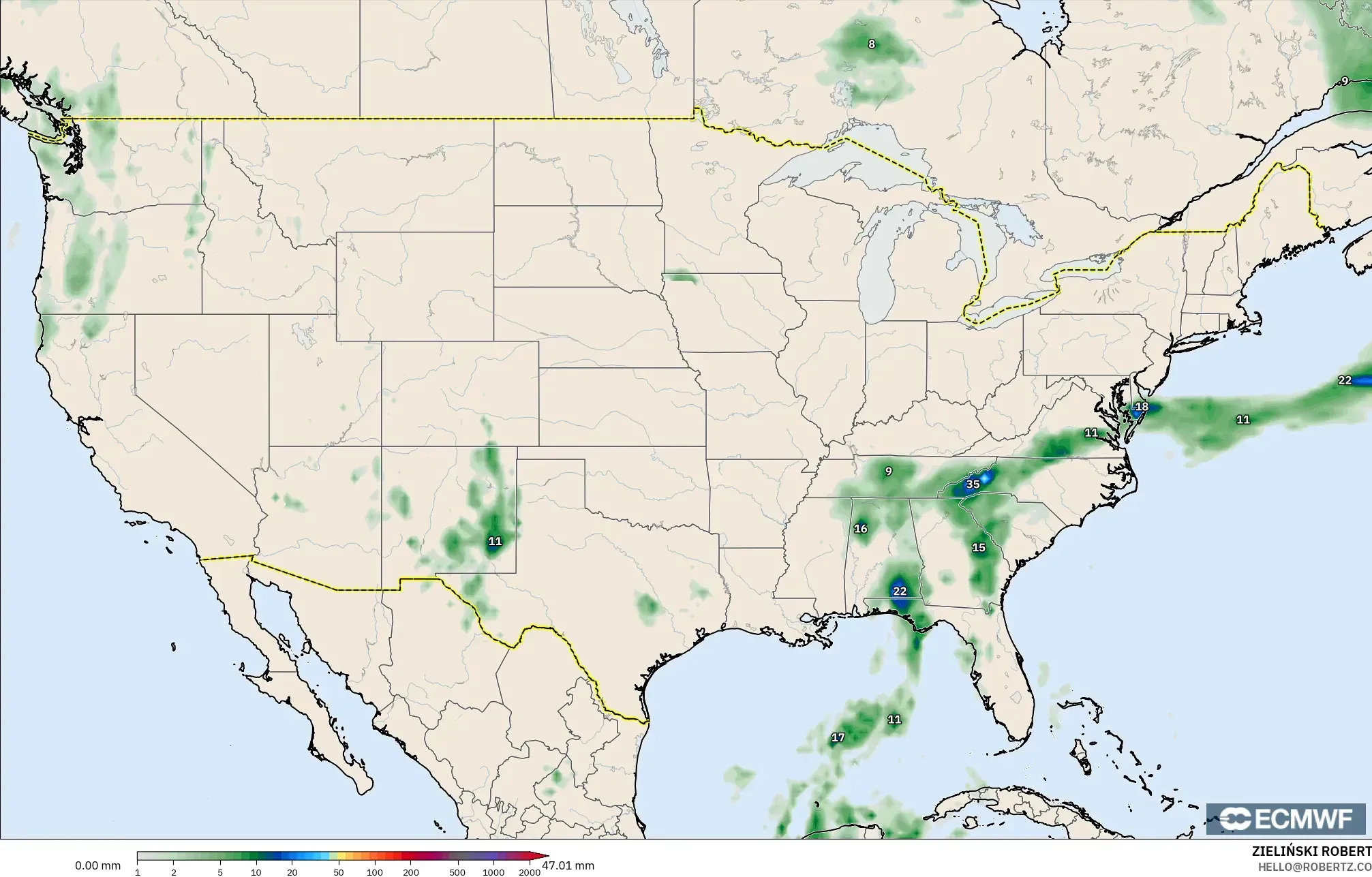 ECMWF IFS 0.25° model - United States, Precipitation Accumulation