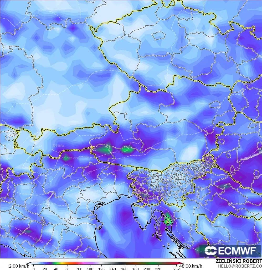ECMWF IFS 0.25° model - Austria, Wind Gusts Peak