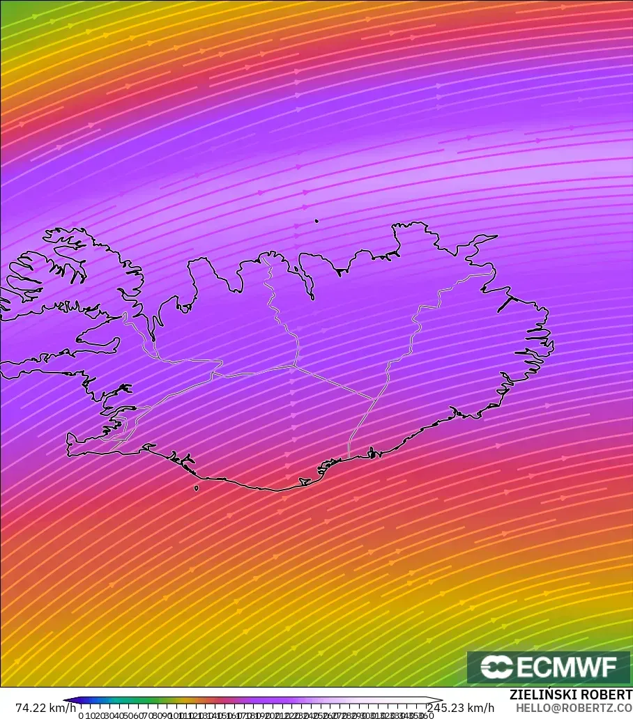 ECMWF IFS 0.25° model - Iceland, Wind at 300hPa (jet stream)