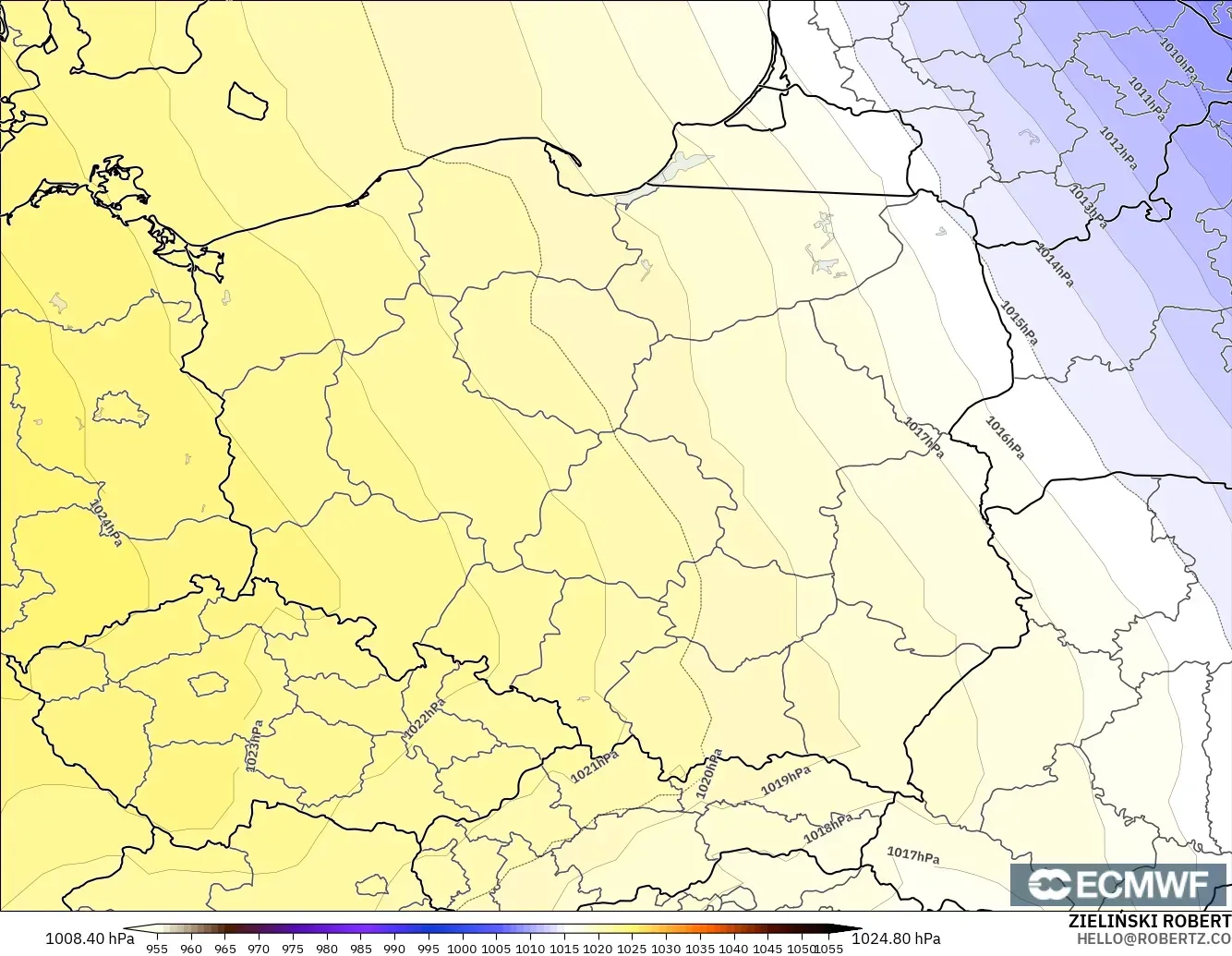 ECMWF IFS 0.25° model - Poland, Pressure