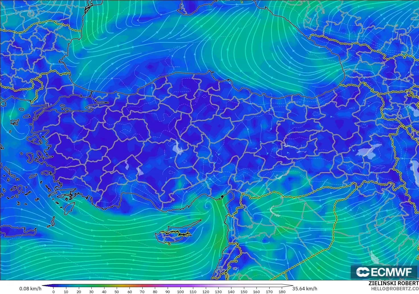 ECMWF IFS 0.25° model - Turkey, Wind at 10m