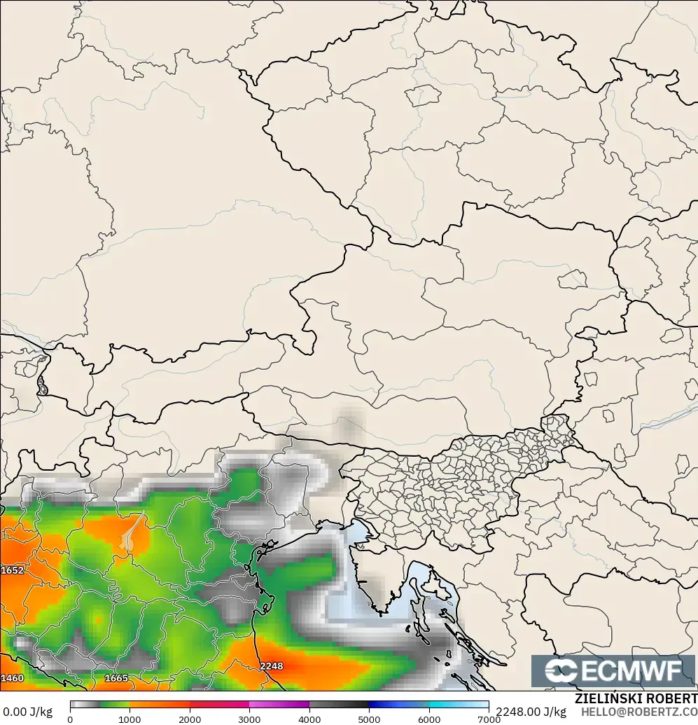ECMWF IFS 0.25° model - Austria, CAPE