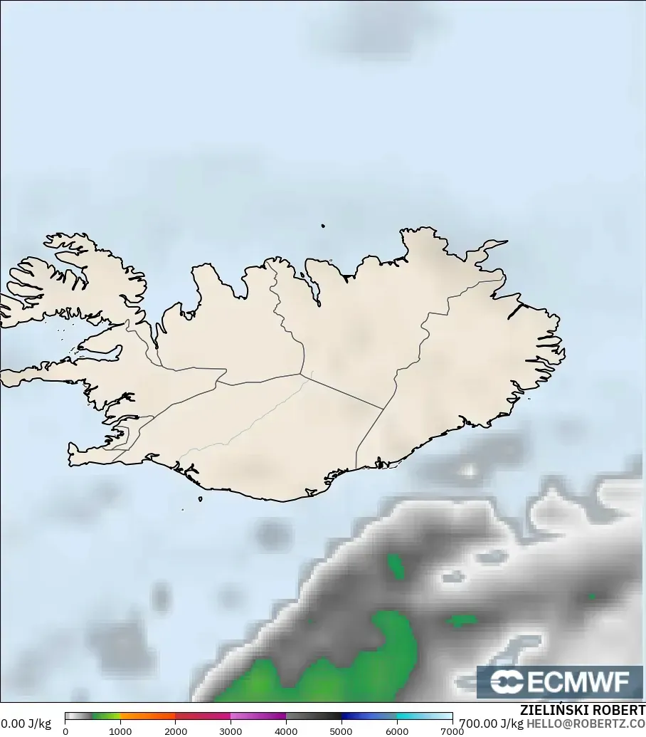 ECMWF IFS 0.25° model - Iceland, CAPE
