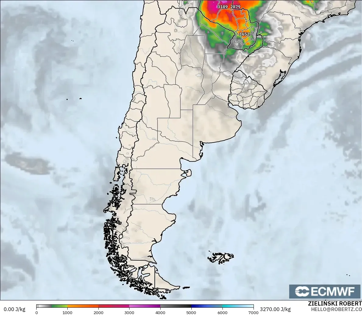 ECMWF IFS 0.25° model - Argentina, CAPE