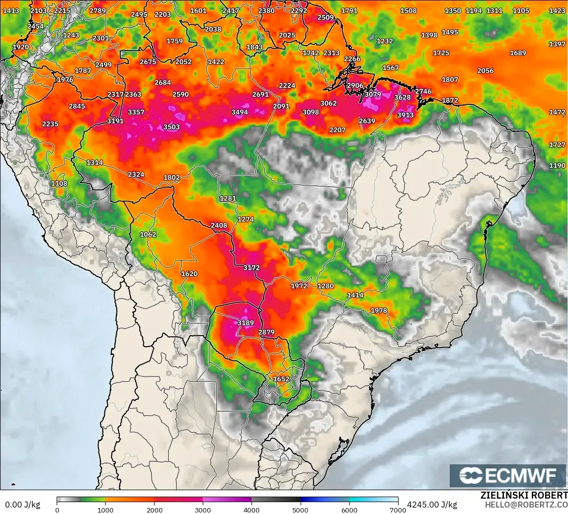 ECMWF IFS 0.25° model - Brazil, CAPE