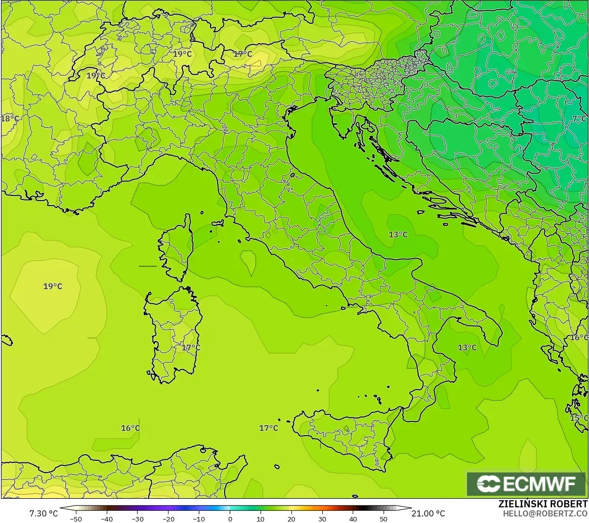 ECMWF IFS 0.25° model - Italy, Temperature at 850hPa