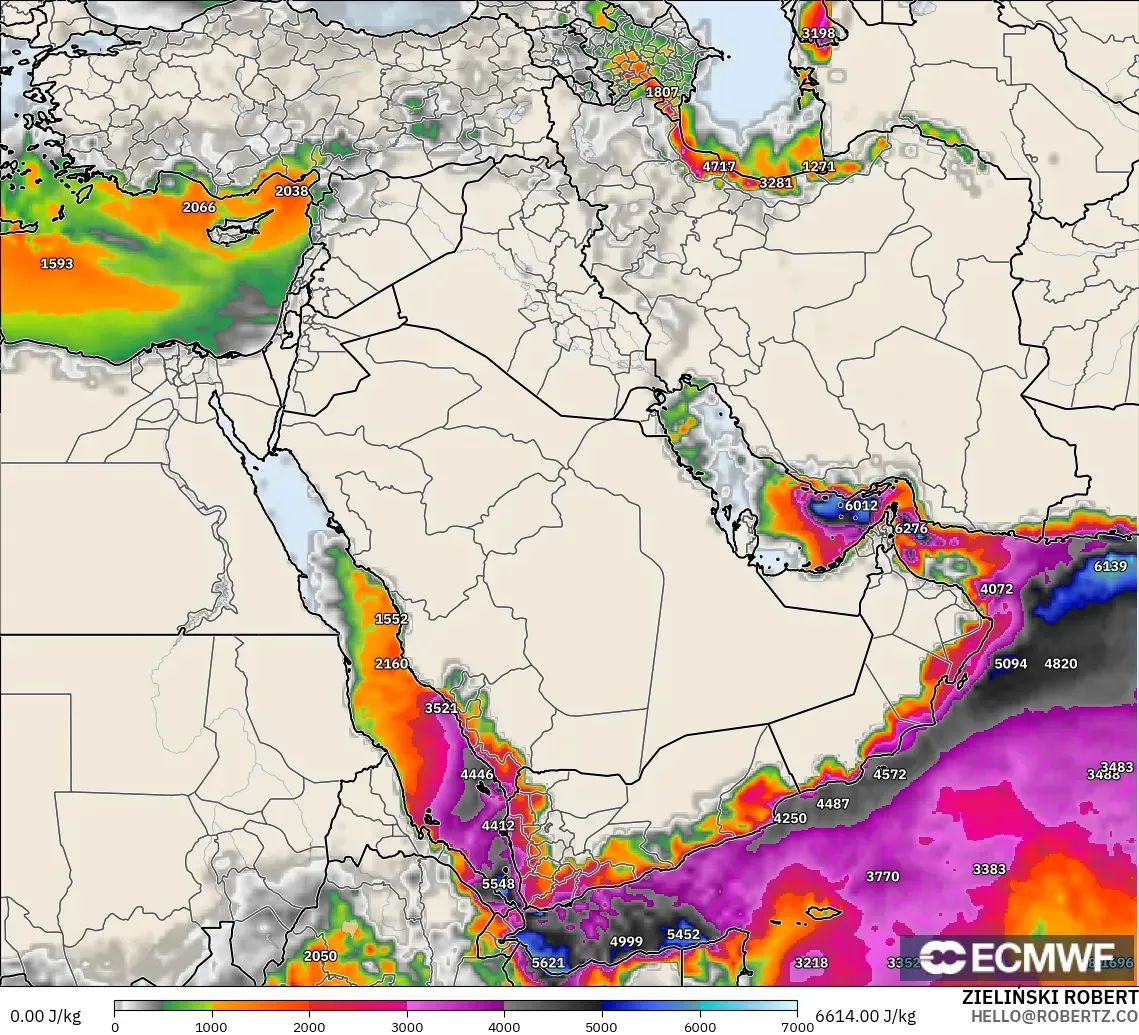 ECMWF IFS 0.25° model - Middle East, CAPE