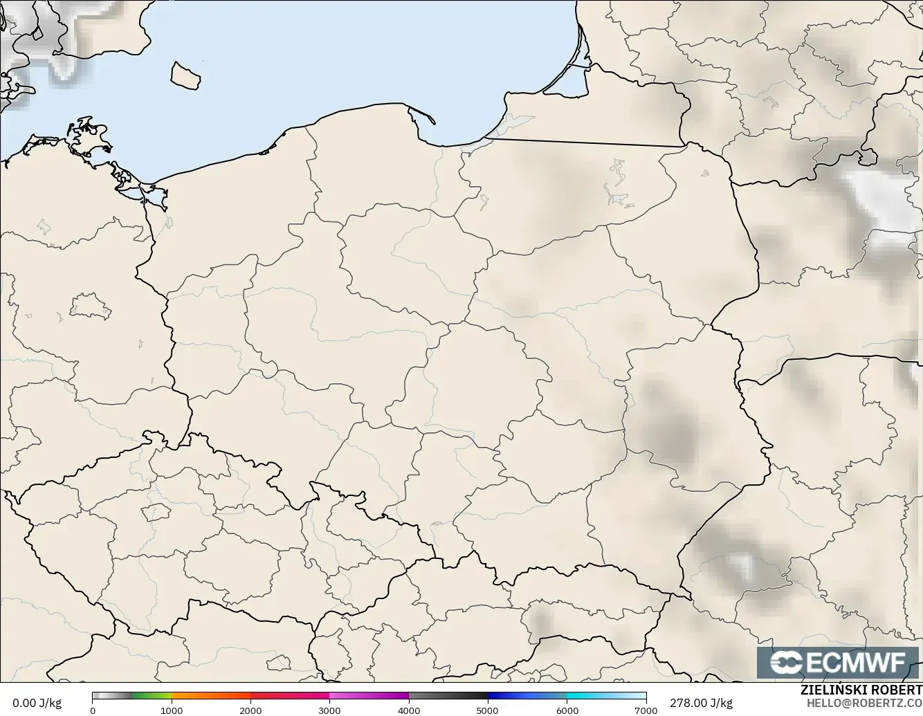 ECMWF IFS 0.25° model - Poland, CAPE