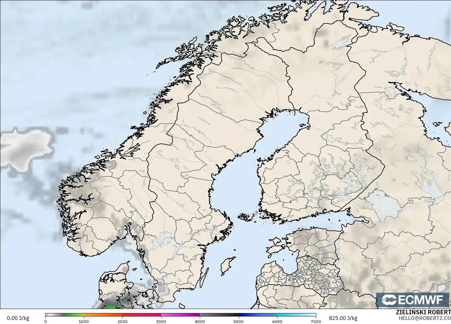 ECMWF IFS 0.25° model - Scandinavia, CAPE