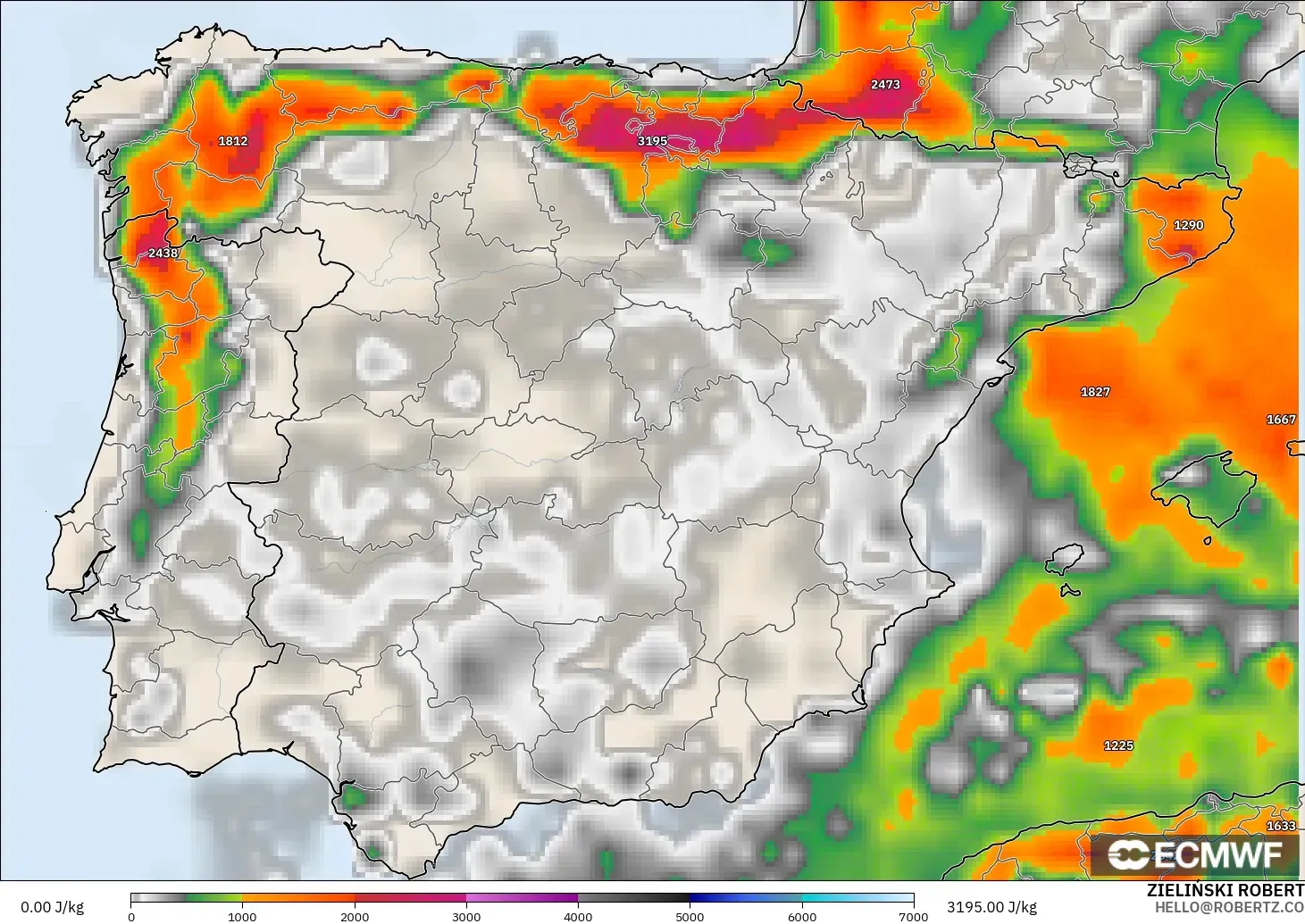 ECMWF IFS 0.25° model - Spain, CAPE