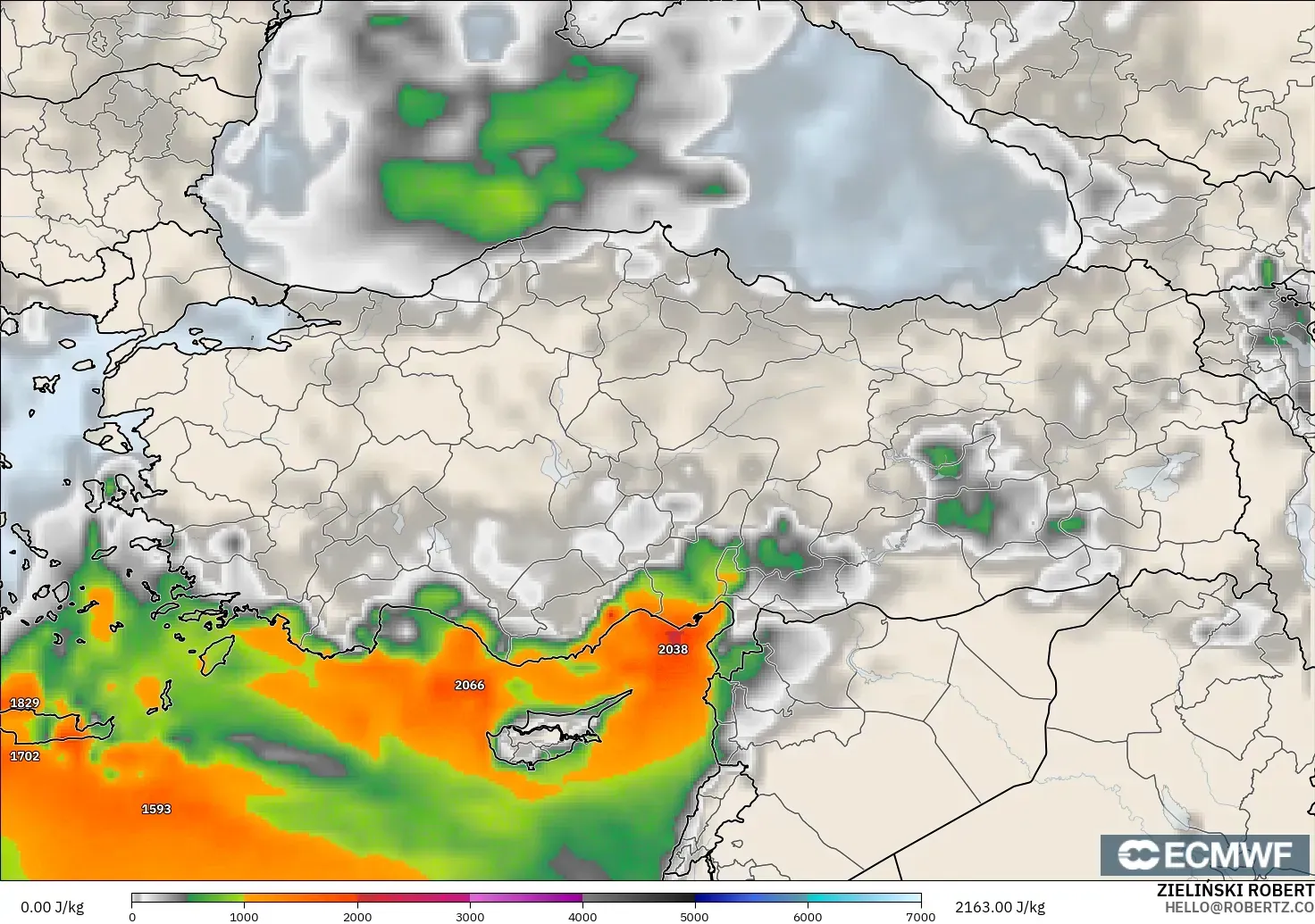 ECMWF IFS 0.25° model - Turkey, CAPE