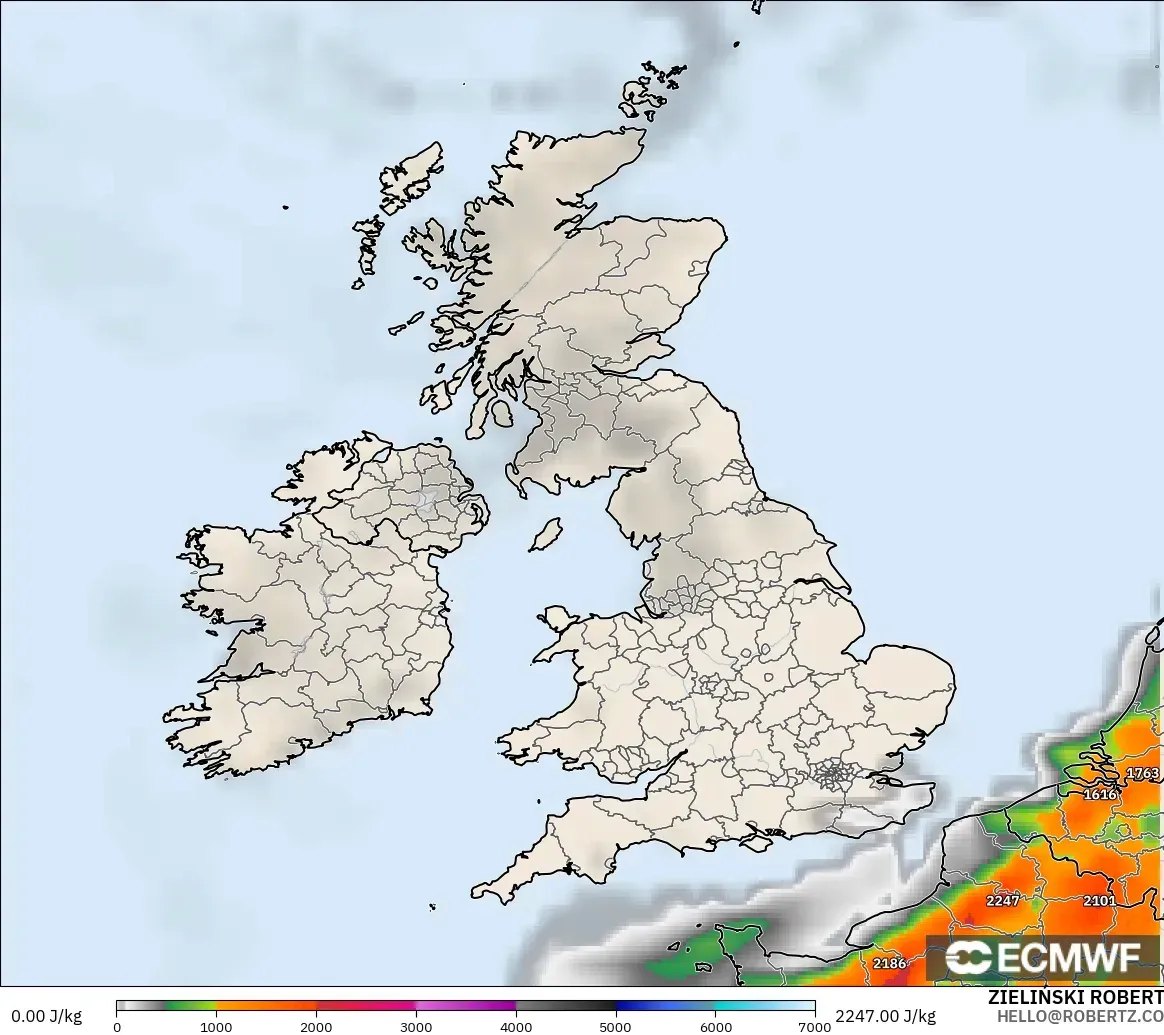 ECMWF IFS 0.25° model - United Kingdom, CAPE