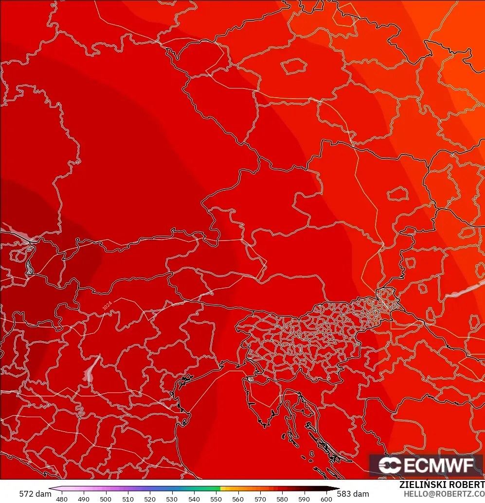 ECMWF IFS 0.25° model - Austria, Geopotential height at 500hPa