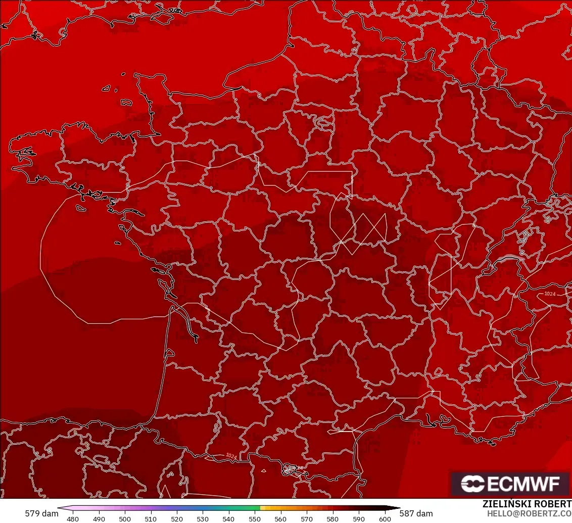 ECMWF IFS 0.25° model - France, Geopotential height at 500hPa