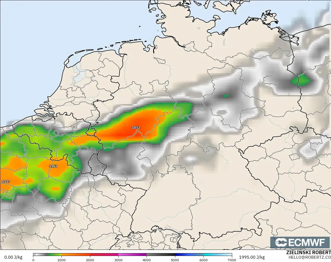 ECMWF IFS 0.25° model - Germany, CAPE