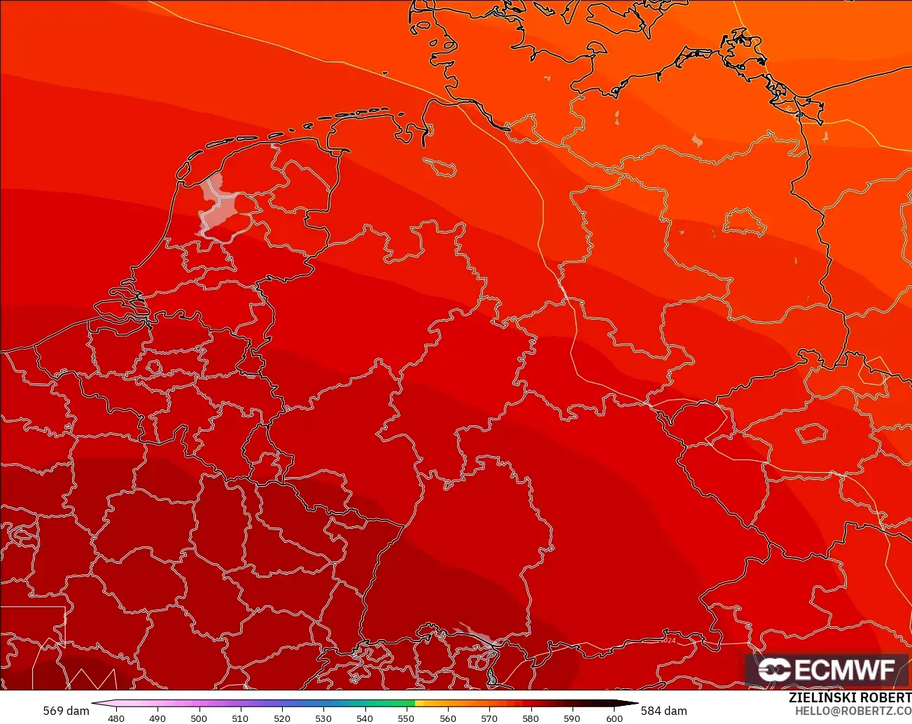 ECMWF IFS 0.25° model - Germany, Geopotential height at 500hPa