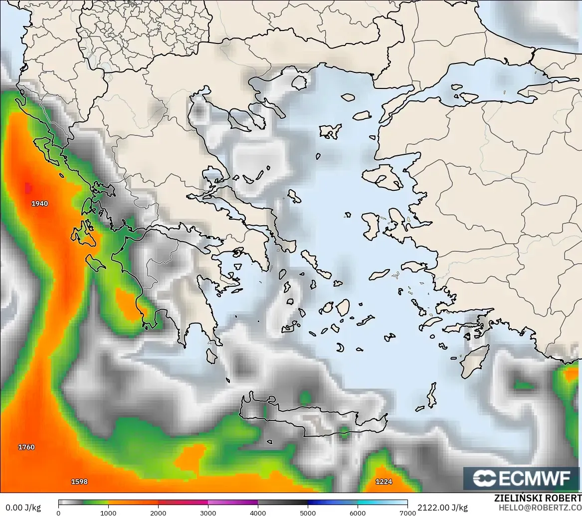 ECMWF IFS 0.25° model - Greece, CAPE
