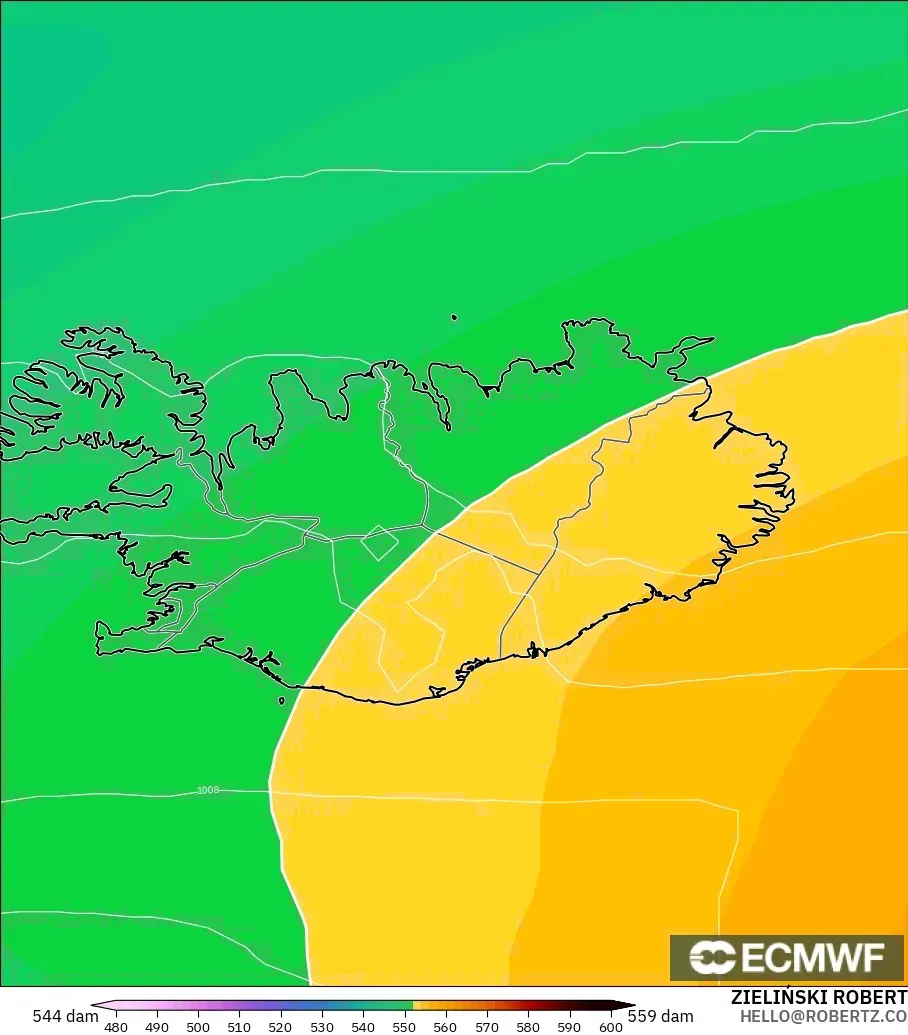 ECMWF IFS 0.25° model - Iceland, Geopotential height at 500hPa