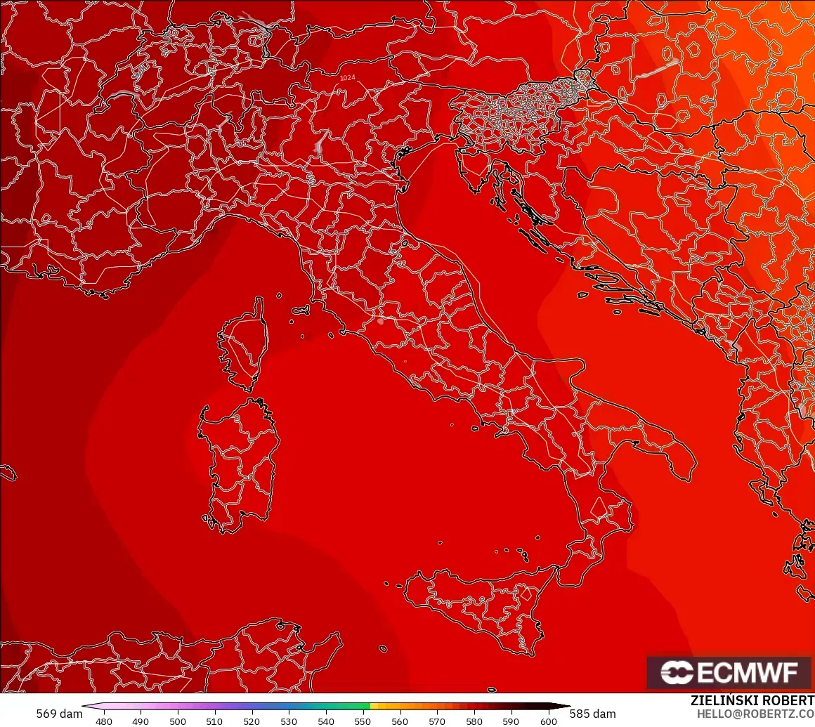 ECMWF IFS 0.25° model - Italy, Geopotential height at 500hPa