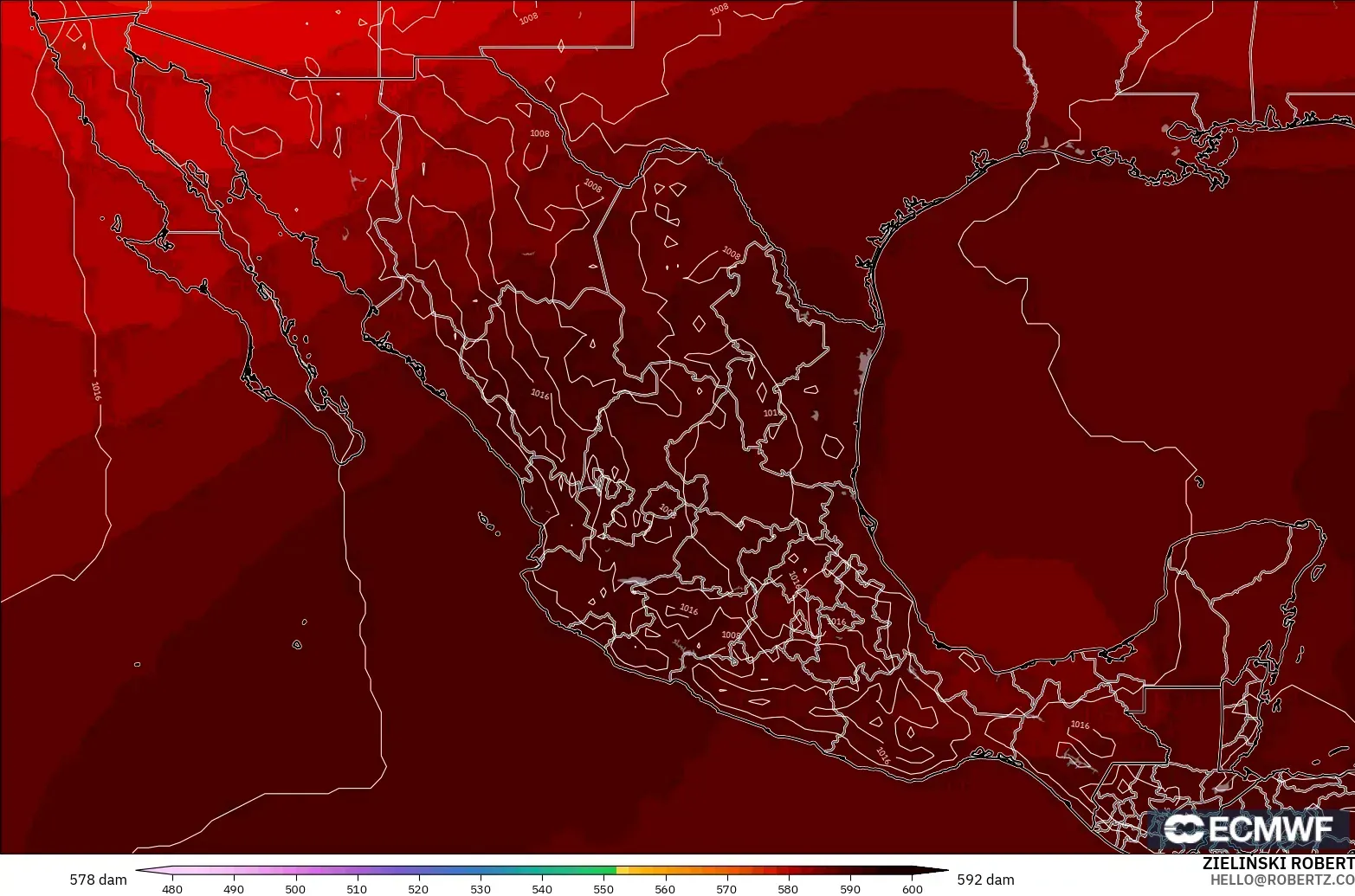 ECMWF IFS 0.25° model - Mexico, Geopotential height at 500hPa