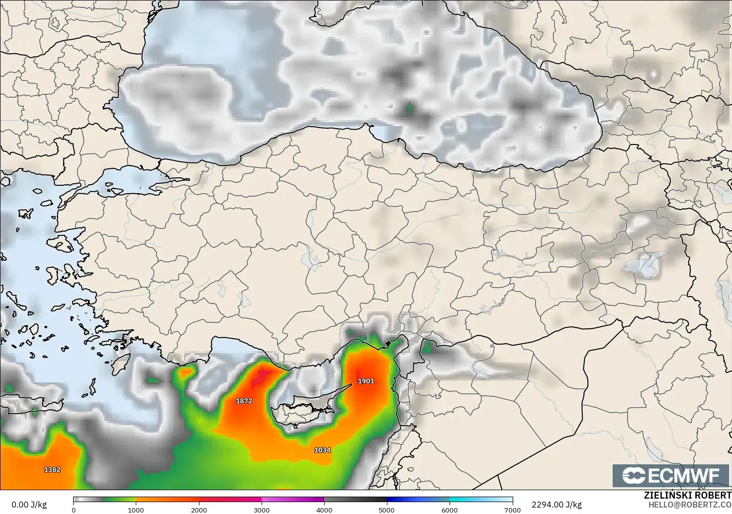 ECMWF IFS 0.25° model - Turkey, CAPE