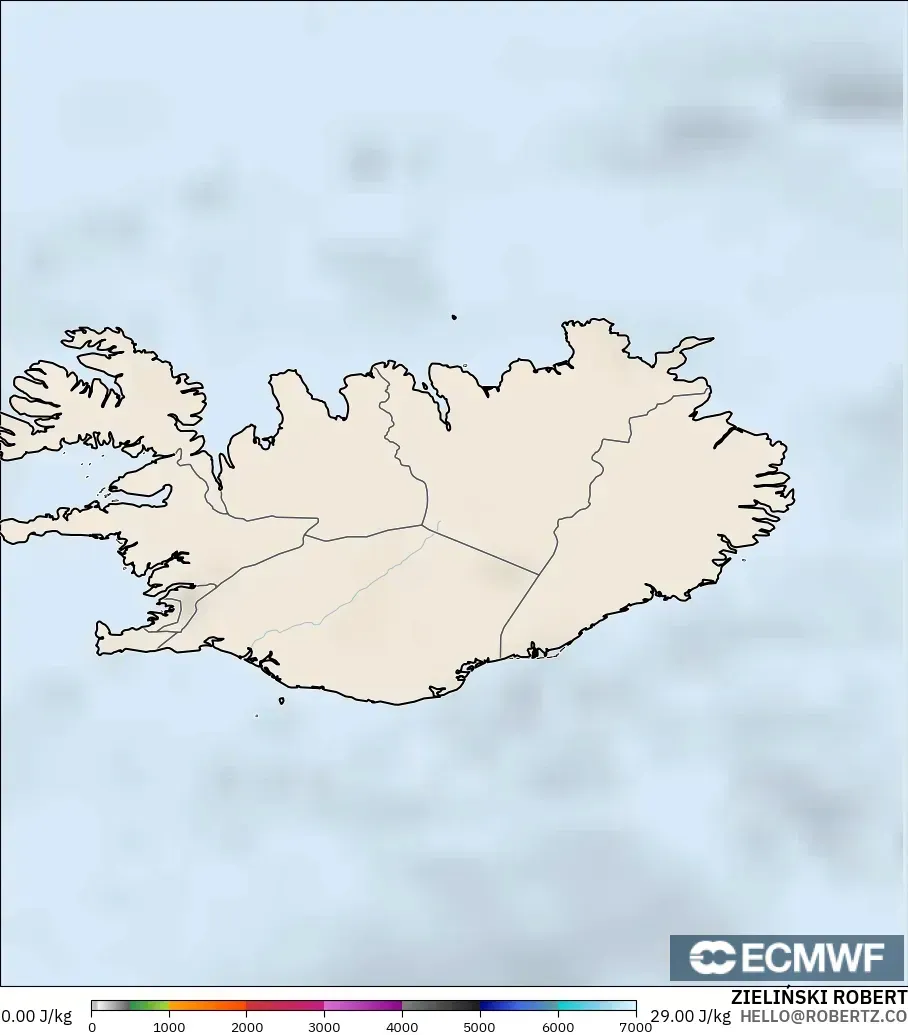 ECMWF IFS 0.25° model - Iceland, CAPE