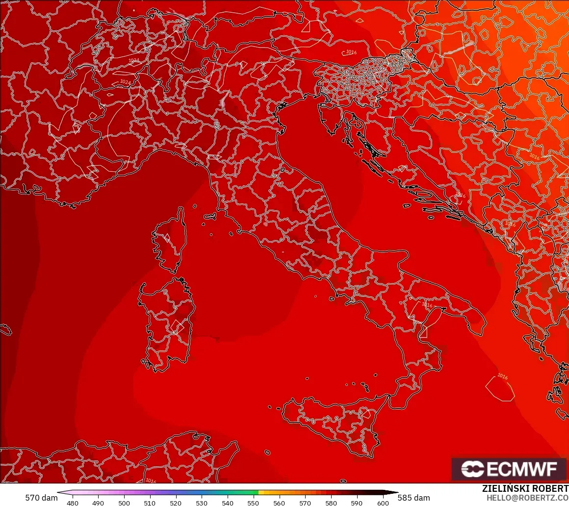 ECMWF IFS 0.25° model - Italy, Geopotential height at 500hPa
