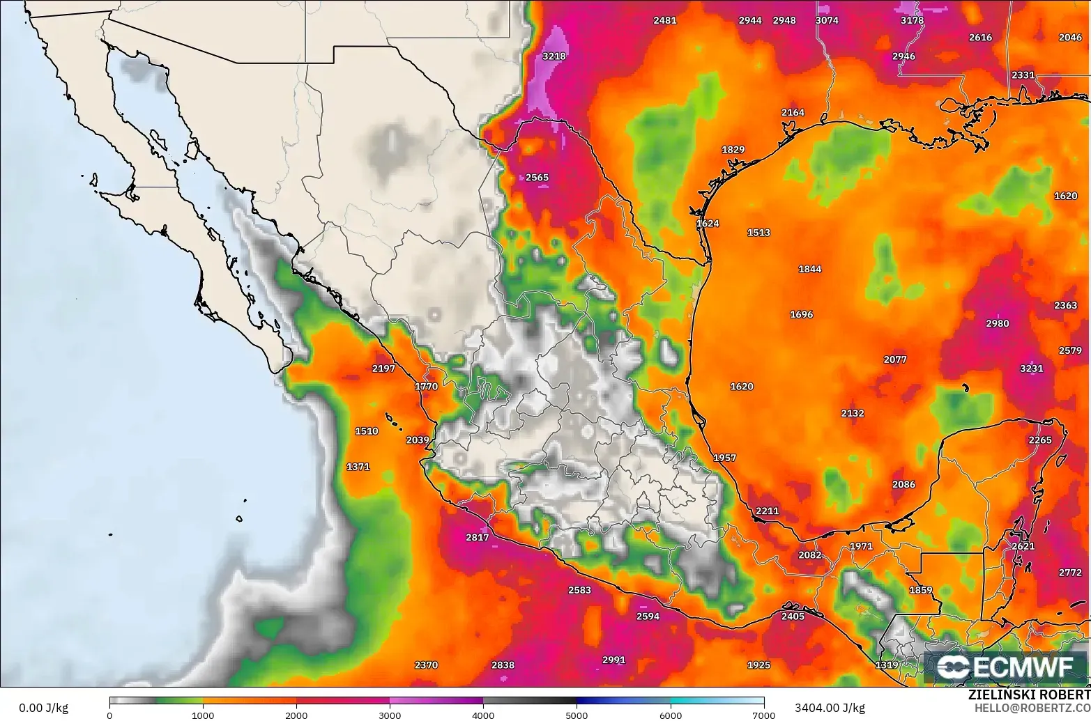 ECMWF IFS 0.25° model - Mexico, CAPE