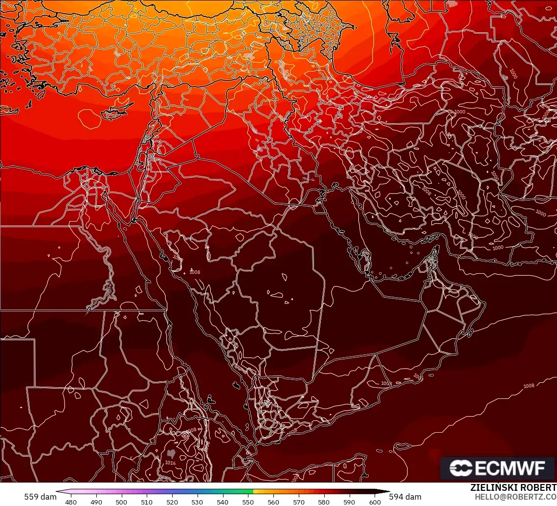 ECMWF IFS 0.25° model - Middle East, Geopotential height at 500hPa