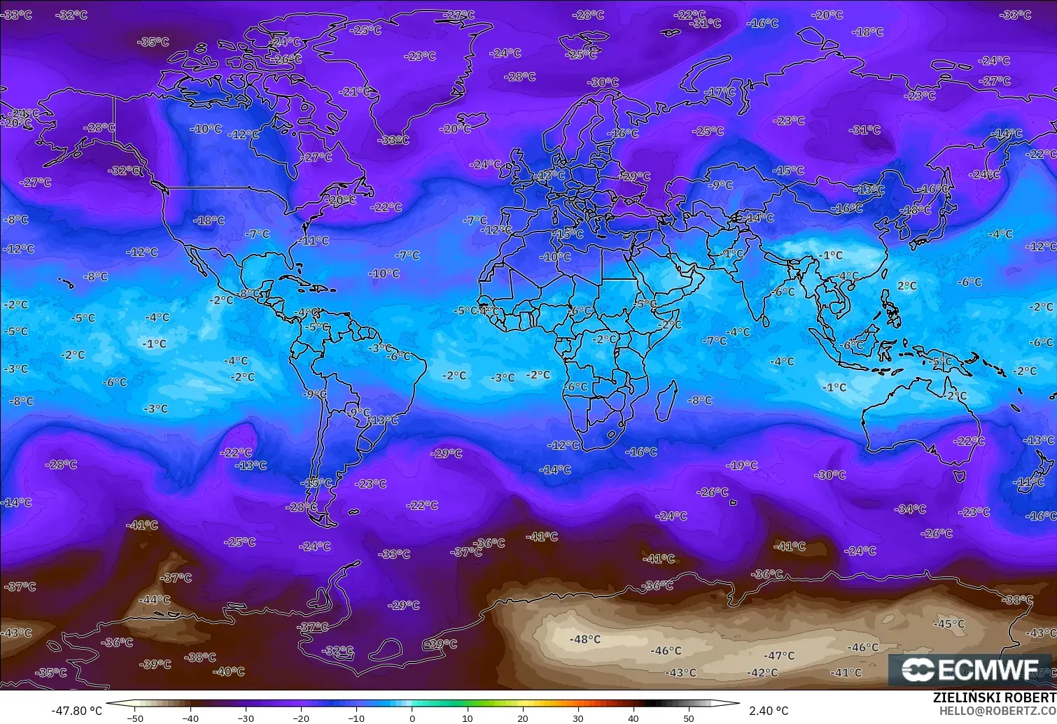 ECMWF IFS 0.25° model - World, Temperature at 500hPa