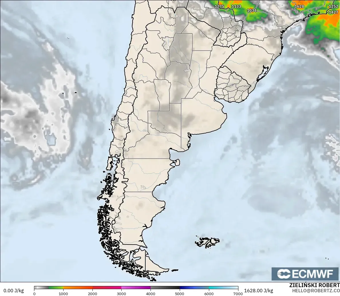 ECMWF IFS 0.25° model - Argentina, CAPE