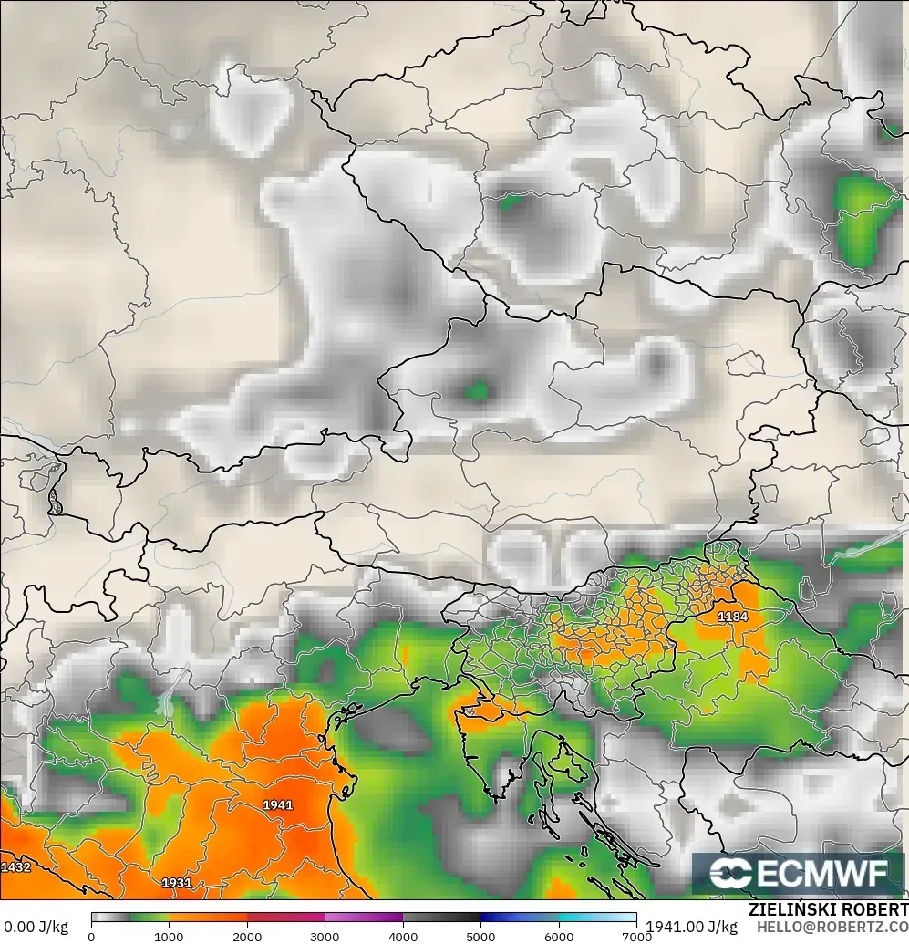 ECMWF IFS 0.25° model - Austria, CAPE