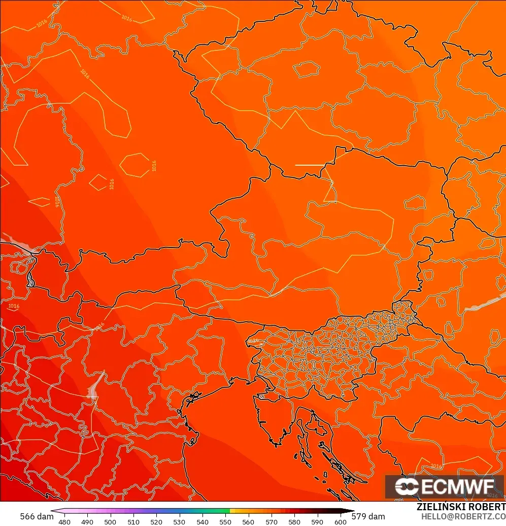 ECMWF IFS 0.25° model - Austria, Geopotential height at 500hPa
