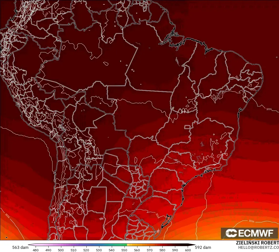 ECMWF IFS 0.25° model - Brazil, Geopotential height at 500hPa