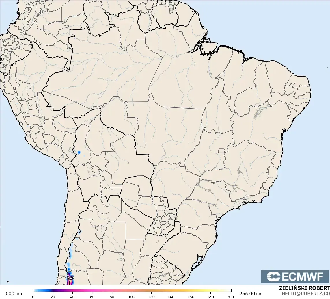 ECMWF IFS 0.25° model - Brazil, Snow Depth