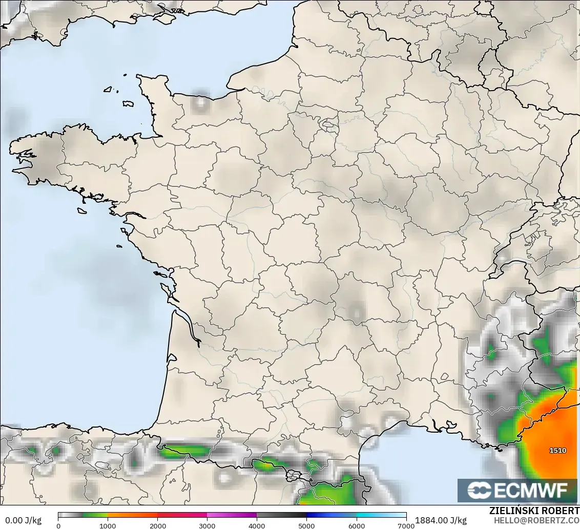 ECMWF IFS 0.25° model - France, CAPE
