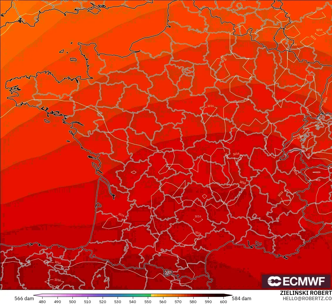 ECMWF IFS 0.25° model - France, Geopotential height at 500hPa