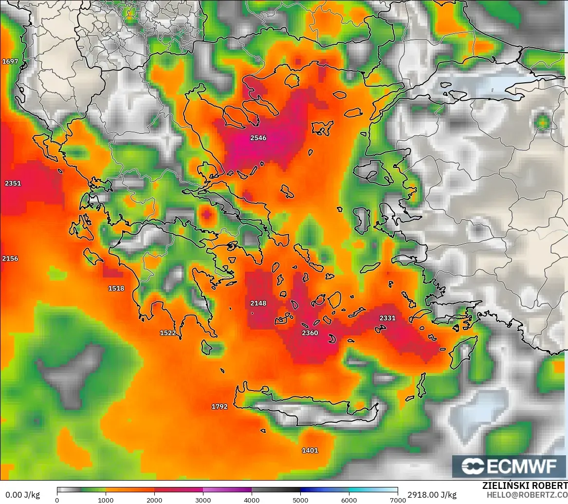 ECMWF IFS 0.25° model - Greece, CAPE