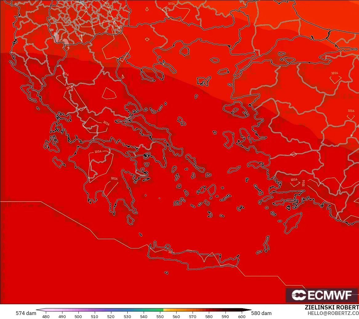 ECMWF IFS 0.25° model - Greece, Geopotential height at 500hPa
