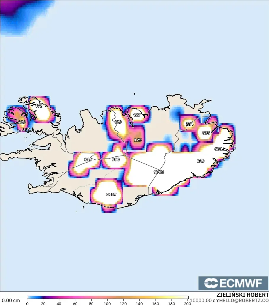 ECMWF IFS 0.25° model - Iceland, Snow Depth