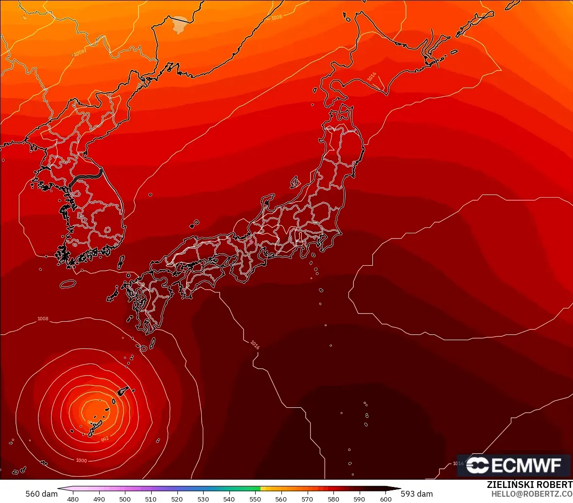 ECMWF IFS 0.25° model - Japan, Geopotential height at 500hPa