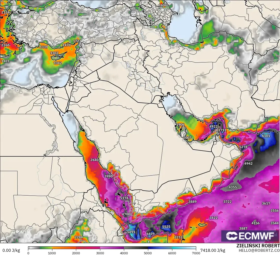 ECMWF IFS 0.25° model - Middle East, CAPE