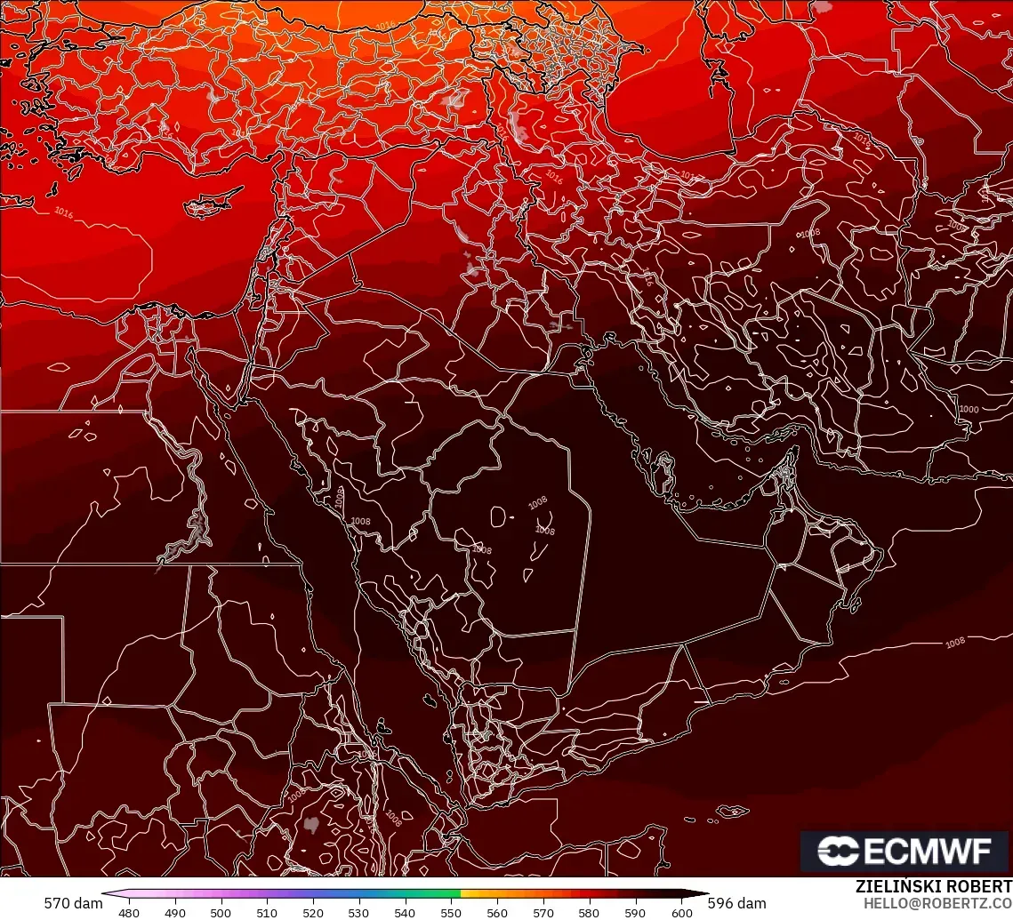 ECMWF IFS 0.25° model - Middle East, Geopotential height at 500hPa