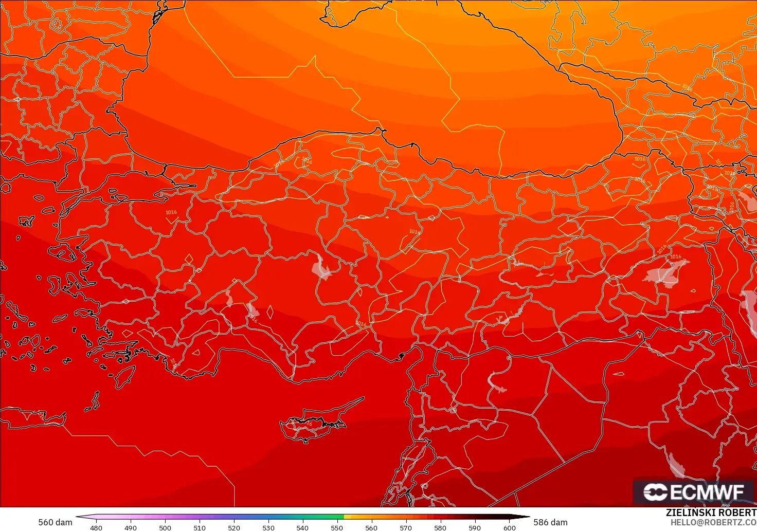 ECMWF IFS 0.25° model - Turkey, Geopotential height at 500hPa